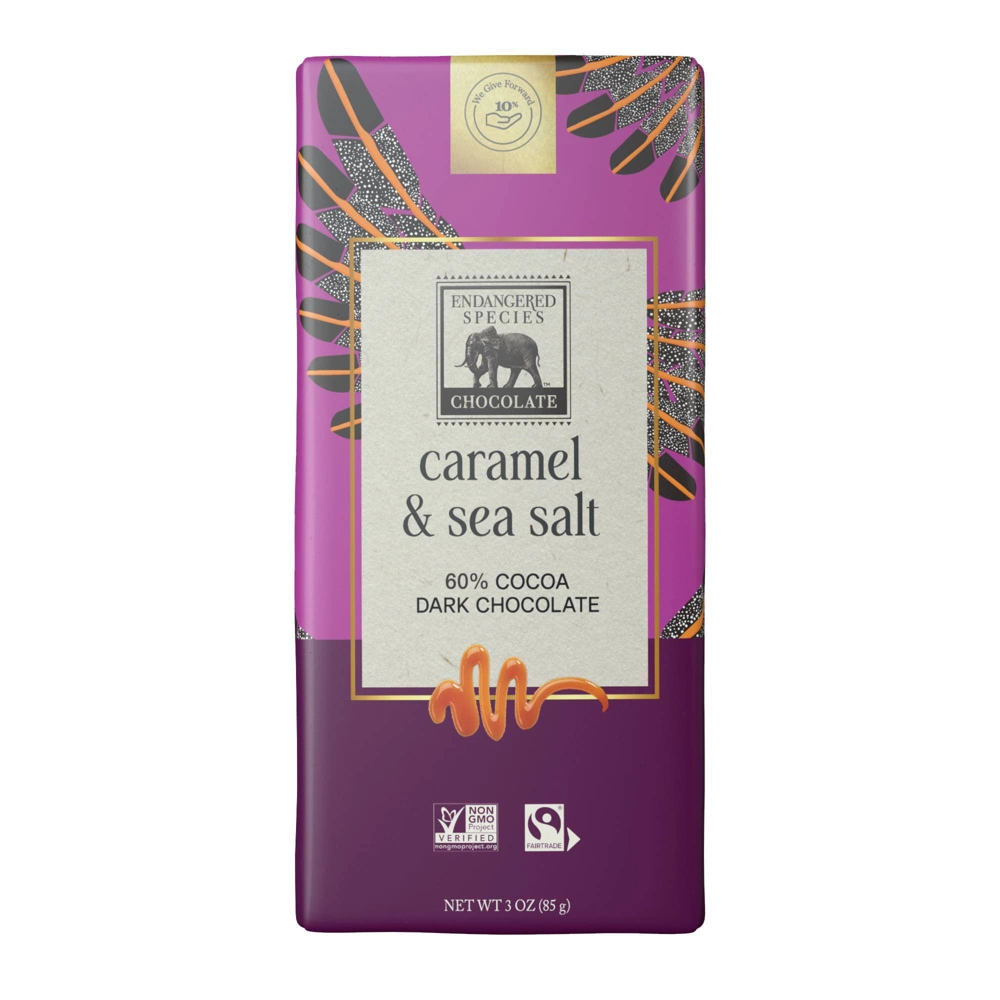 ENDANGERED SPECIES DK CHOCO 60% CARAMEL SEASALT 3oz
