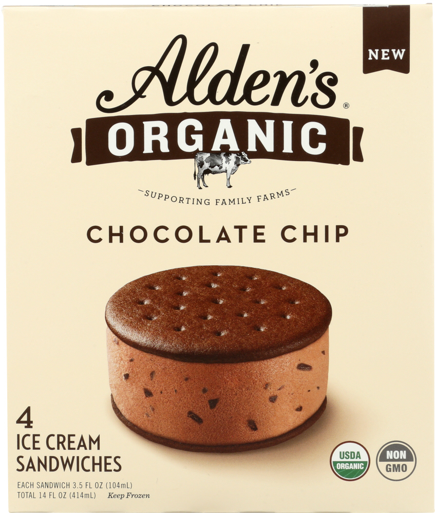 ALDENS ORG ICE CREAM SANDWICH CHOCO CHIP 14oz 4pk[DANIEL]